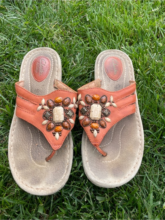 Clarks Shoes - Boho Orange Beaded Embellished Leather Platform Sandals Clarks Artisan 8